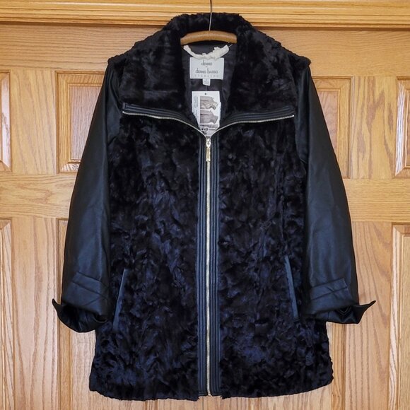Dennis Basso Faux Fur Vegan Leather Zip Front Jacket w/ Zip-Off Sleeves NEW - Picture 14 of 14